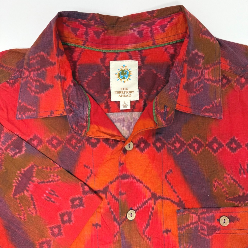 The Territory Ahead Mens Large Red Geometric Aztec Short Sleeve Button Shirt